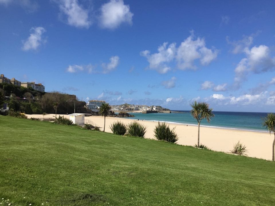 St Ives to Carbis Bay on the South West Coast Path | The view of Porthminster beach from above in St Ives Cornwall in Springtime.