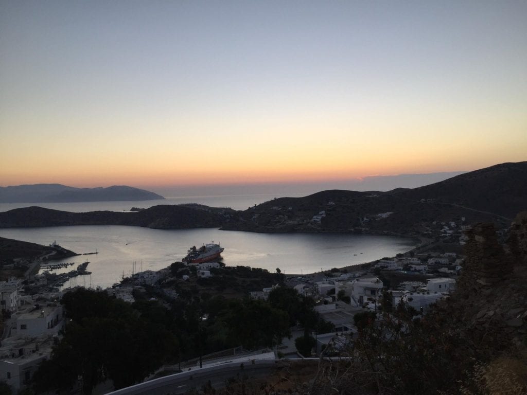 View from Chora to Yialos, Ios Chora, Ios port