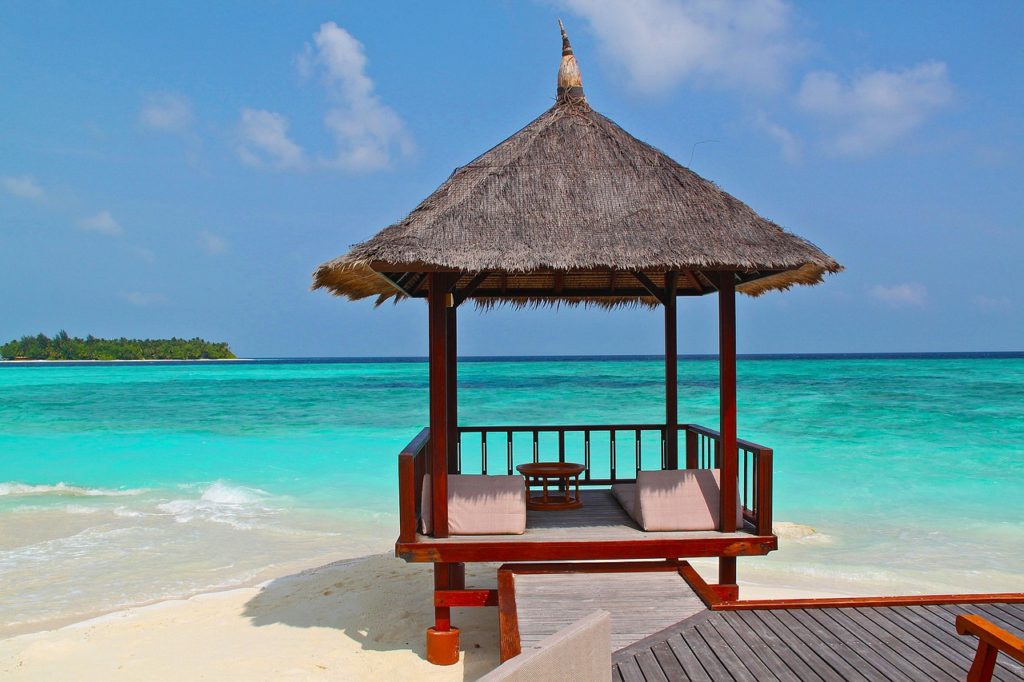 beach hut, beach, vacation, tropical travel