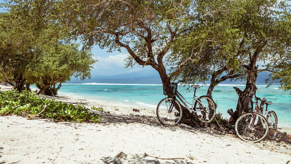 bicycle, beach, bal