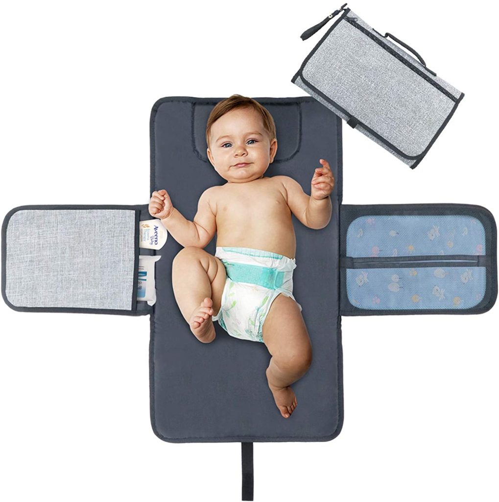 Portable Waterproof Baby Diaper Changing Pad,Changing Station Diaper Change Mat with Head Cushion Lightweight Travel Home Change Mat for Toddlers Infants and Newborns 